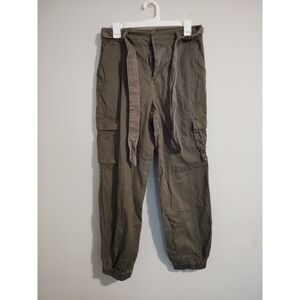 Forever 21 Womens Olive Green Cargo Jogger Pants High Rise Self Tie Belt Size L